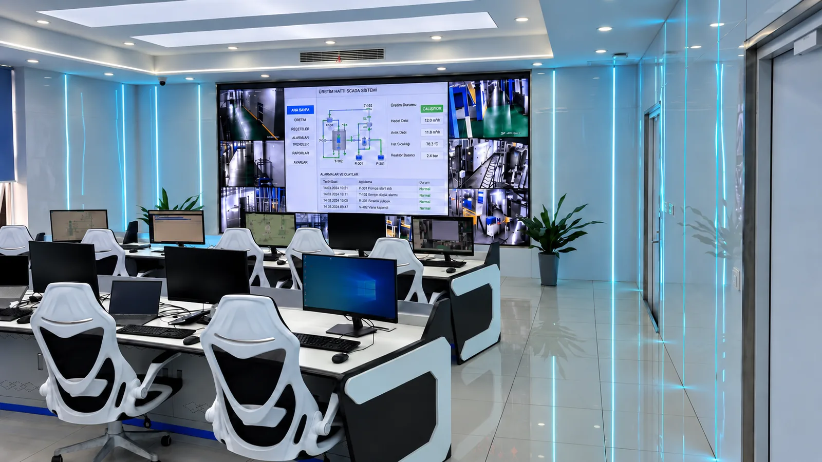 Endüstriyel kontrol odası ve operatör istasyonları
