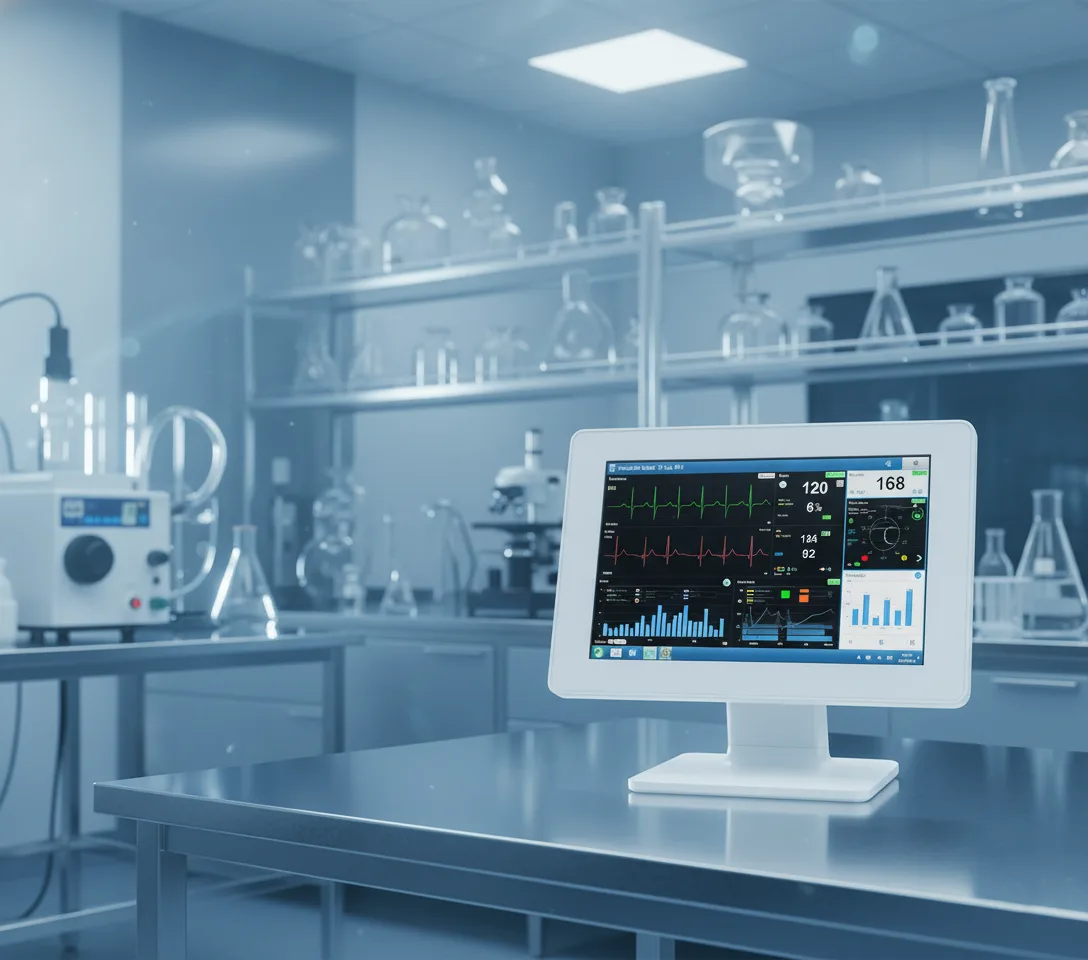 Laboratuvarda steril alanda çalışan endüstriyel Panel PC