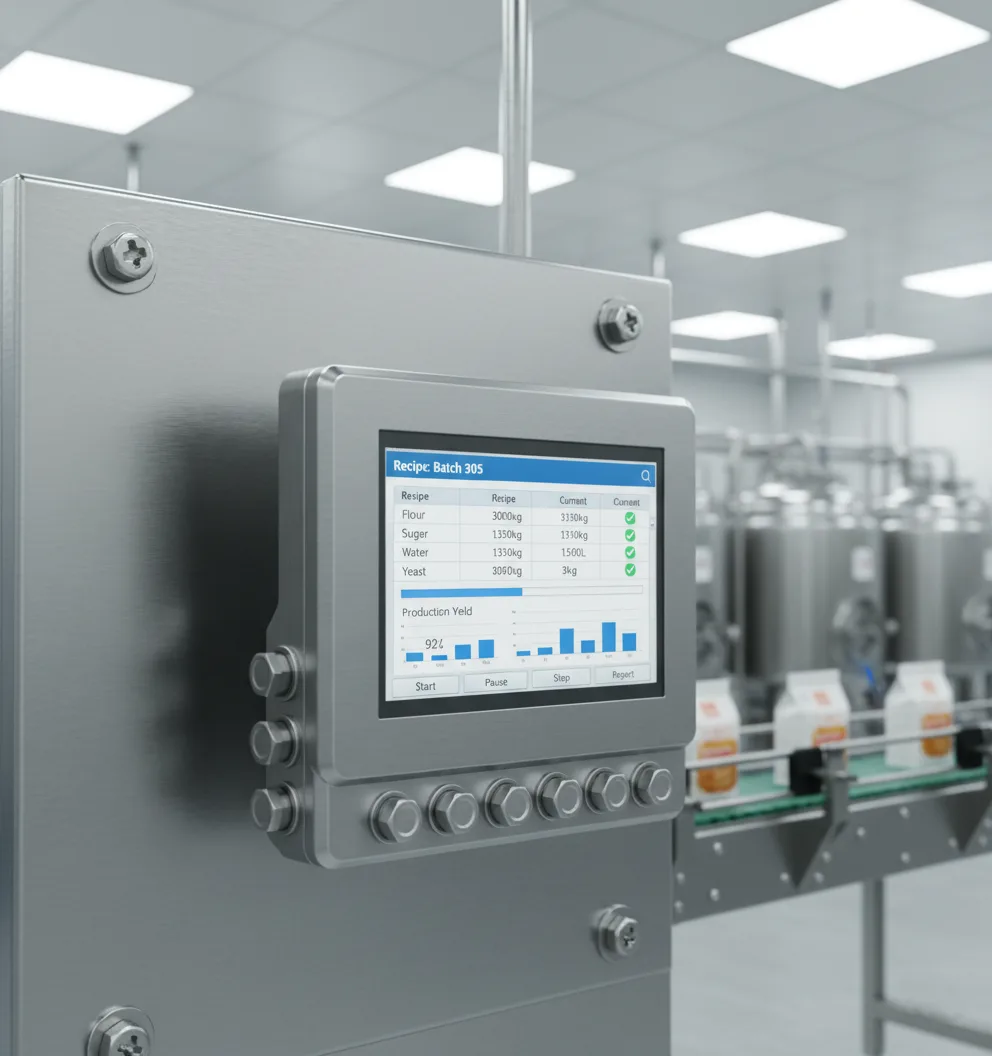 Gıda üretim hattında paslanmaz Panel PC – hijyenik ortam