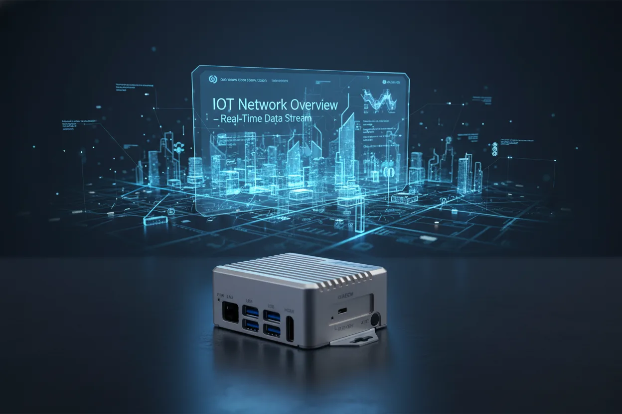 Şehir haritası üzerinde IoT sensör bağlantıları – IPC4 mini PC bağlantısı