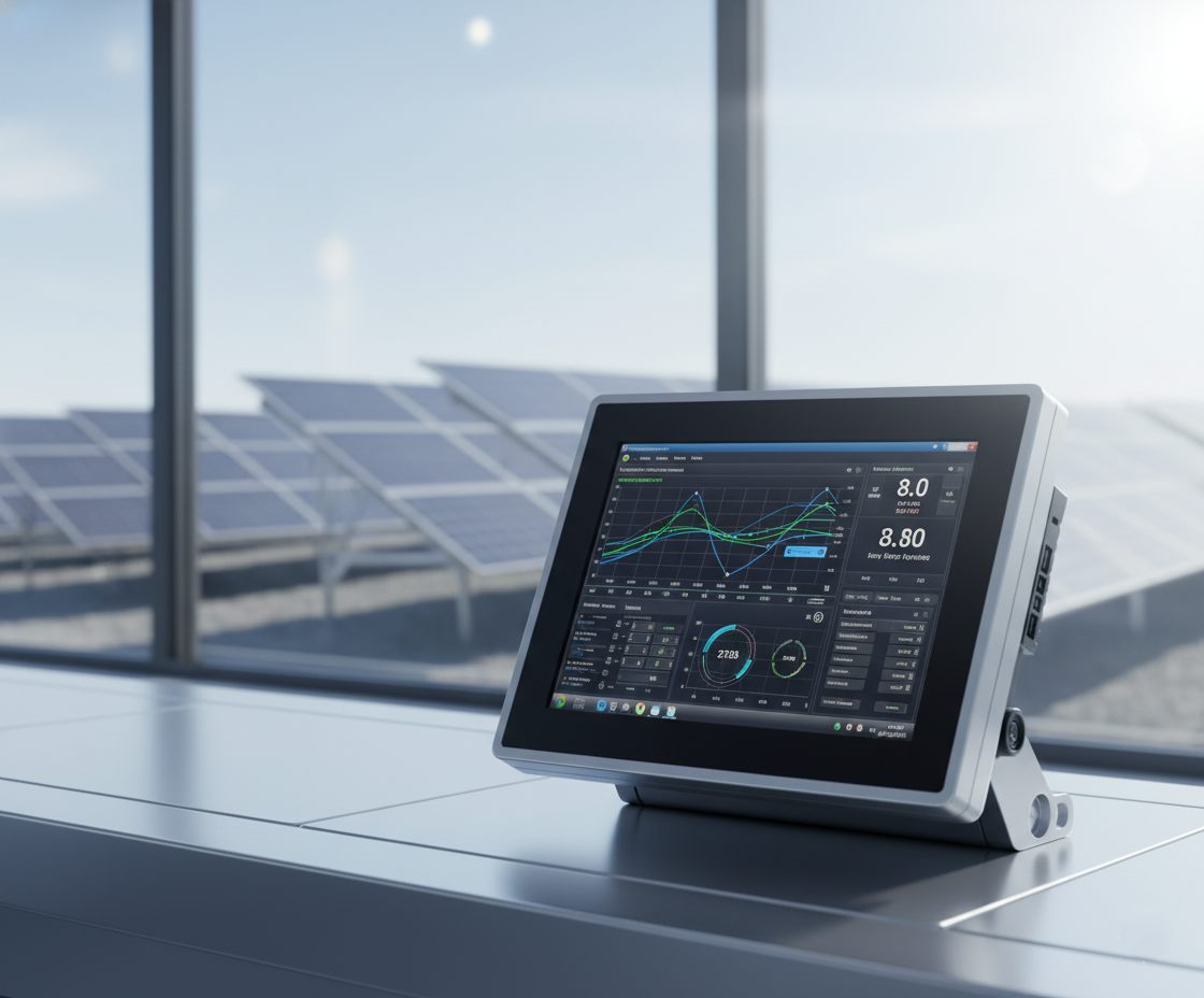 Güneş enerjisi santrali izleme ekranı açık endüstriyel PC