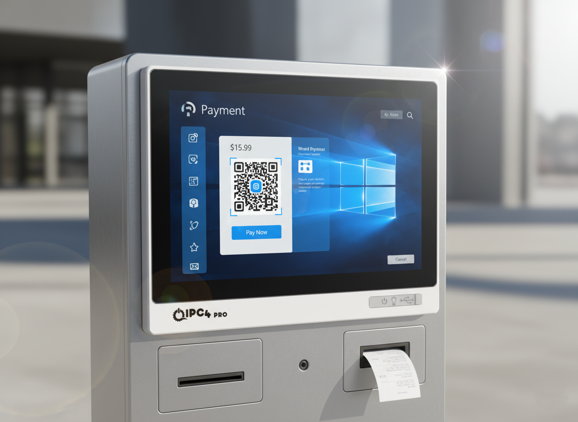 Açık alanda bilet veya ödeme kiosku – üzerinde Panel PC ekranı
