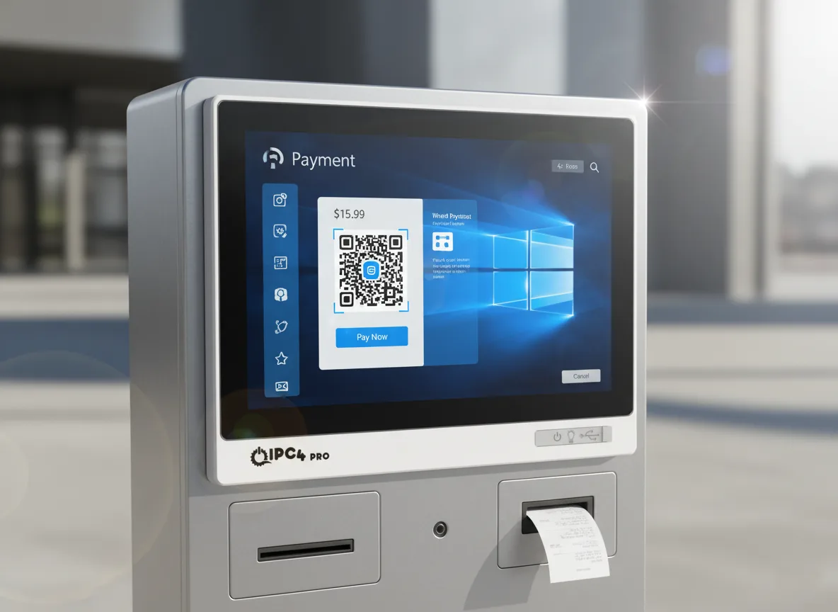 Açık alanda bilet veya ödeme kiosku – üzerinde Panel PC ekranı