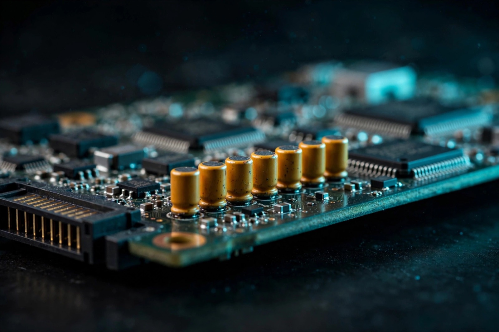 Endüstriyel SATA SSD üzerindeki güç kesintisi koruması (PLP) kapasitör dizisi, makro çekim