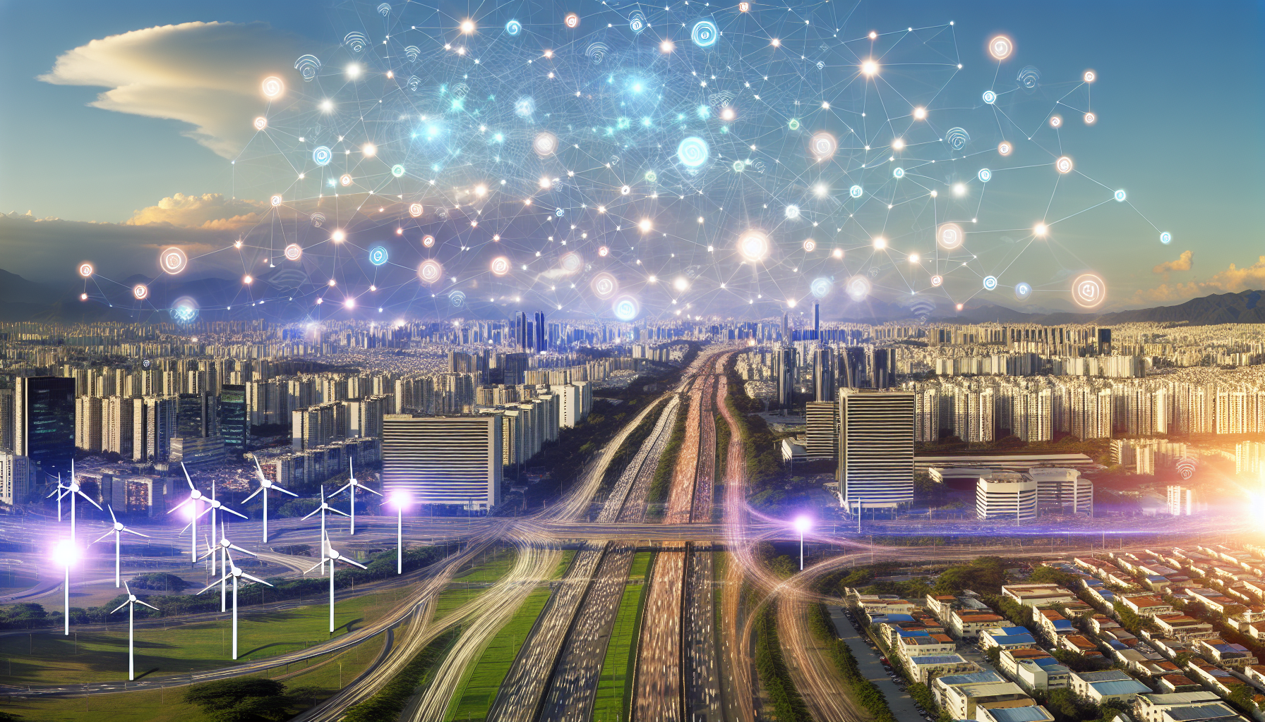 Dijital ağ katmanlı akıllı şehir görüntüsü