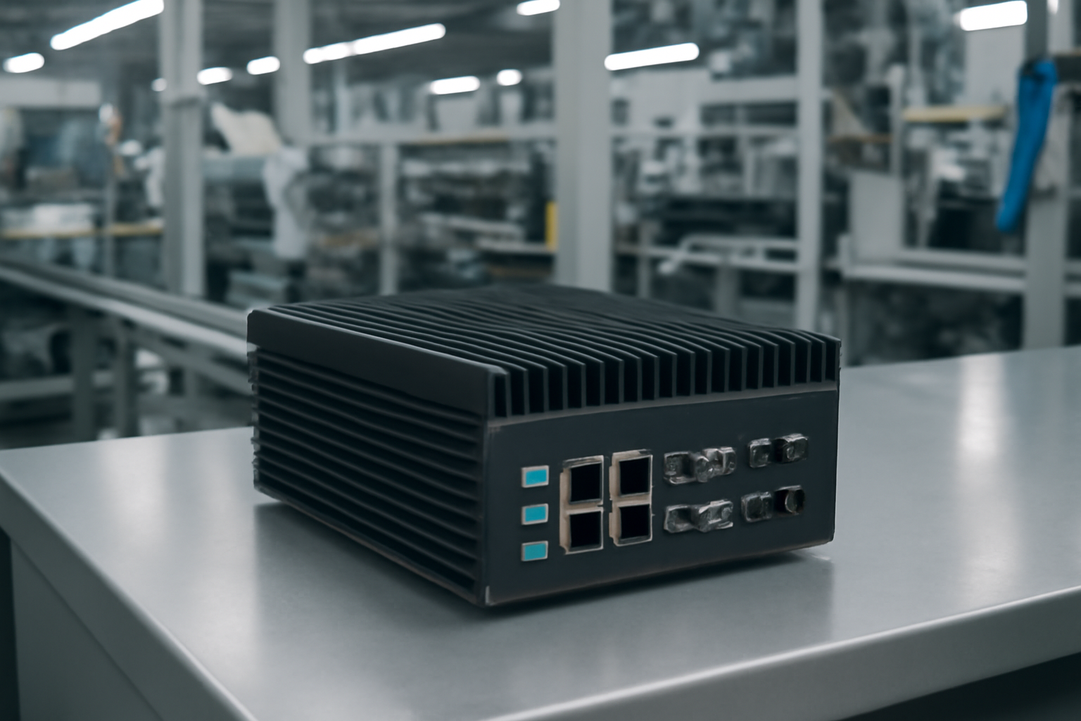 Endüstriyel otomasyonda kullanılan fanless PC, dayanıklı ve sessiz çalışmasıyla dikkat çeker.