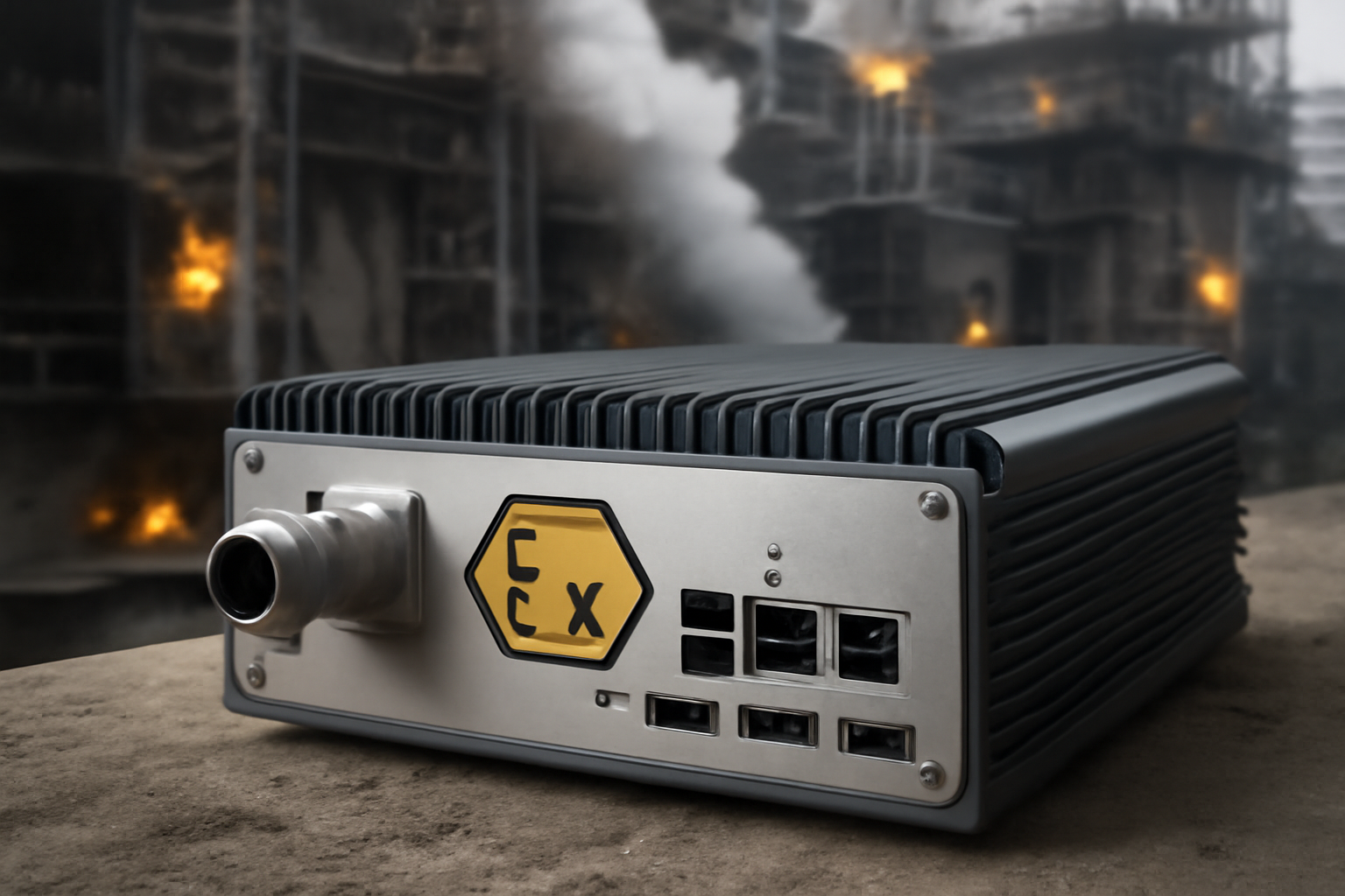 Endüstriyel PC'lerde ATEX sertifikası ile güvenli kullanım, patlayıcı ortamda örnek görsel.